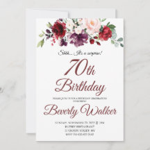 Burgundy Watercolor Floral 70 Surpresa Aniversário