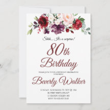 Burgundy Watercolor Floral 80 Surpresa Aniversário