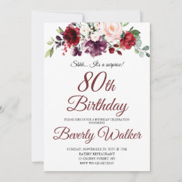 Convites Burgundy Watercolor Floral 80 Surpresa Aniversário