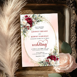 Convites Burgundy Watercolor Floral Gold Wedding Invitation