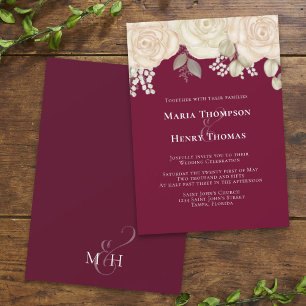 Convites Burgundy Watercolor Ivory Floral