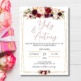 Convites Burgundy watercolor modern flowers  invitation 