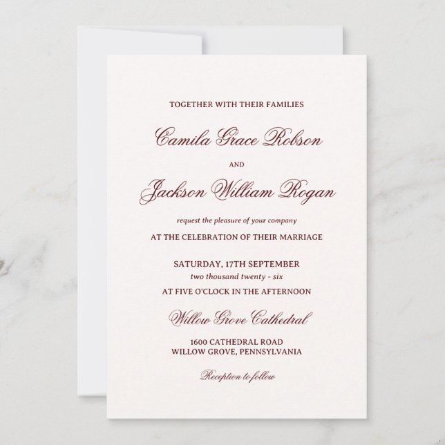 Convites Burgundy Wedding Invitation (Frente)