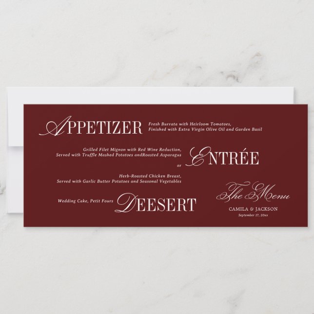 Convites Burgundy Wedding Menu Card (Frente)