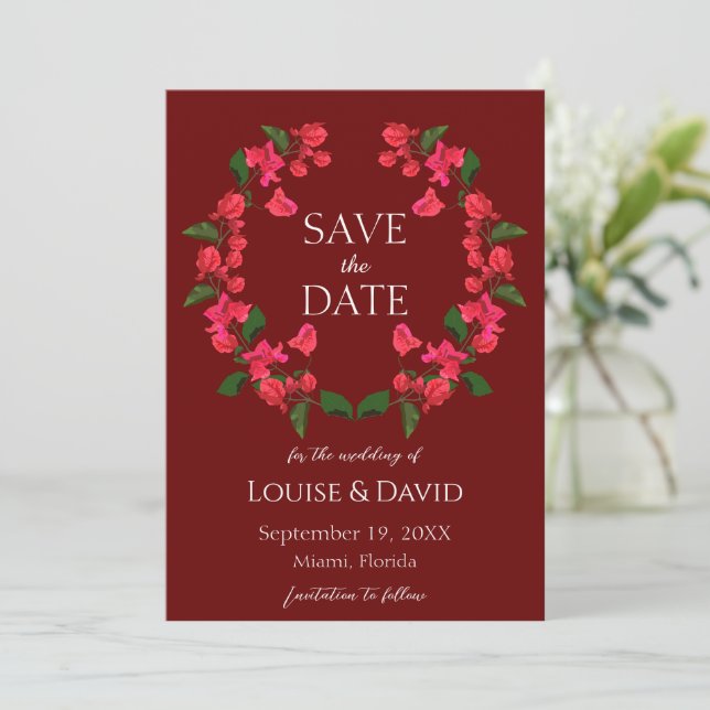 Convites Burgundy Wedding Save the date Card (Em pé/Frente)