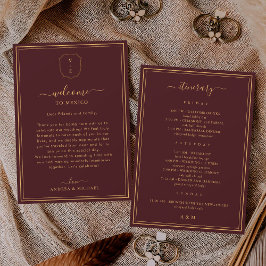 Convites Burgundy Wedding Welcome Letter & Itinerary Card