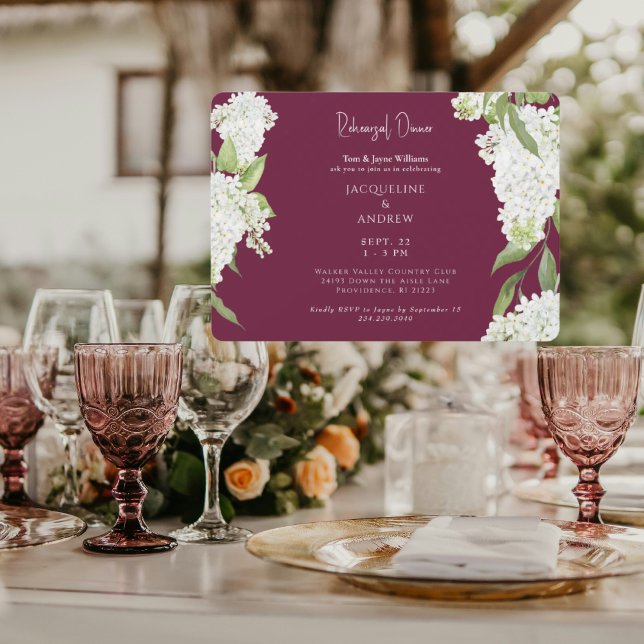 Convites Burgundy White Hydrangeas Rehearsal Dinner (Criador carregado)