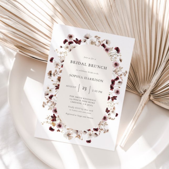 Convites Burgundy Wildflower Wreath Chá de panela (Criador carregado)