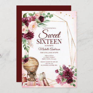 Convites Burgundy Wine Boho Watercolor Floral Sweet Sessent