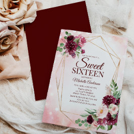 Convites Burgundy Wine Dourado Boho Watercolor Sweet Floral
