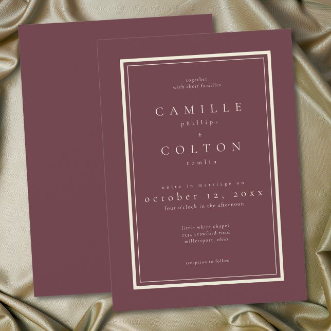 Convites Burgundy Wine Minimalist Frame Wedding (Burgundy Wine Minimalist Frame Wedding Invitation)
