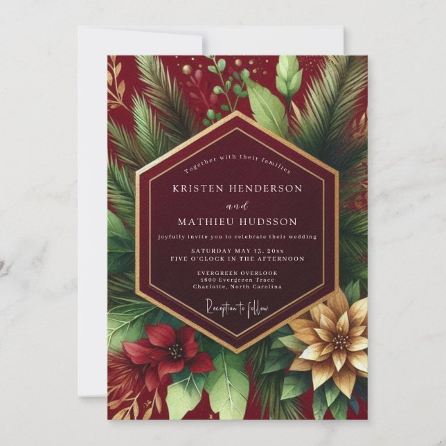 Convites Burgundy Winter Bloom Wedding (Frente)