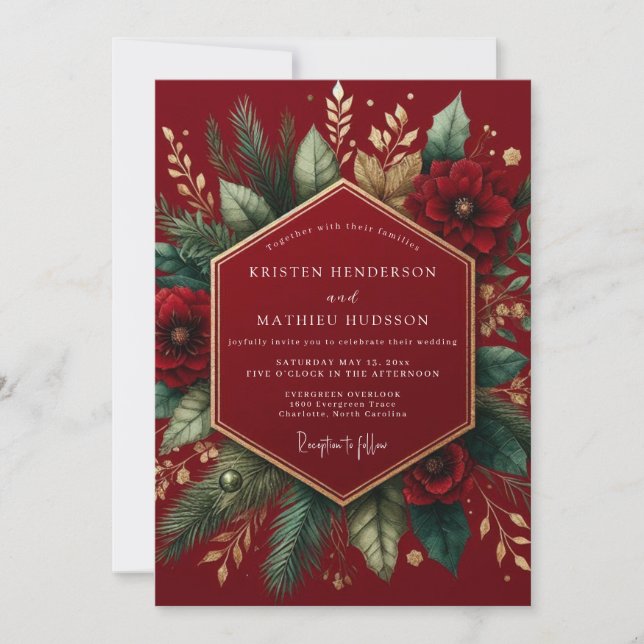 Convites Burgundy Winter Botanical Wedding (Frente)