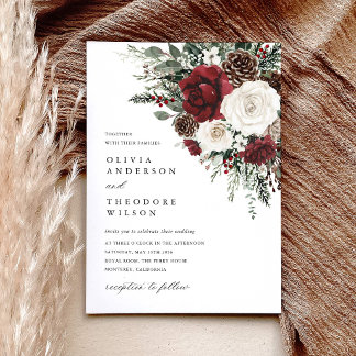 Convites Burgundy Winter Floral Elegant Wedding