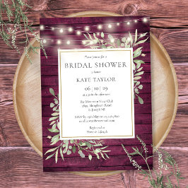 Convites Burgundy Wood String Luz Chá de panela Verde