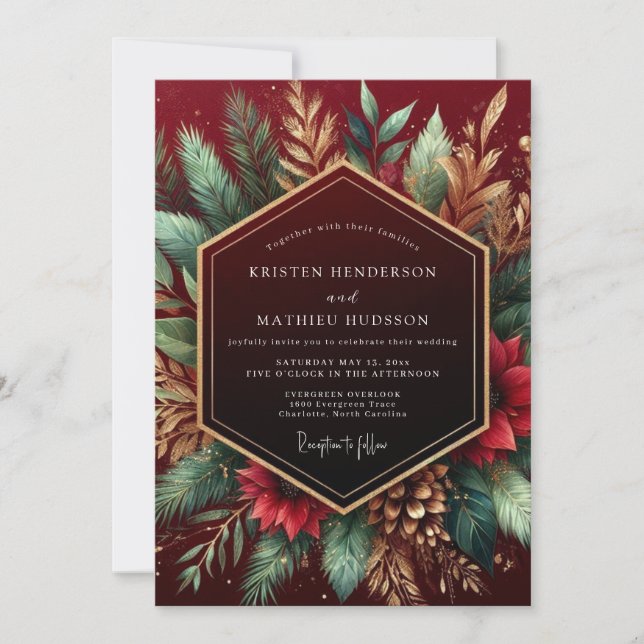 Convites Burgundy Woodland Flourish Wedding (Frente)