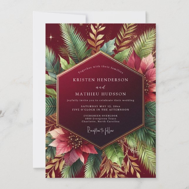 Convites Burgundy Woodland Winter Wedding (Frente)