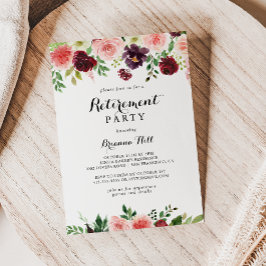 Convites Burguny Purple Primavera Floral Retirement Party