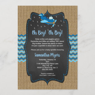 Convites Burlap Airplanes Twin Boys bebê sprinkle convidado