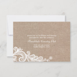Convites Burlap and Lace Recepção de casamento Card