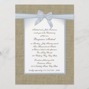 Convites Burlap Baby Blue Christening