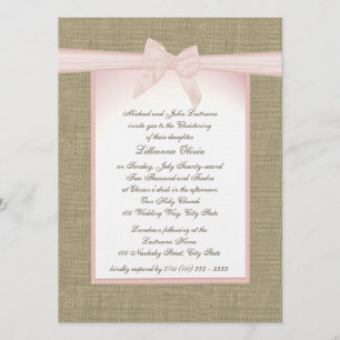 Convites Burlap Baby Pink Christening