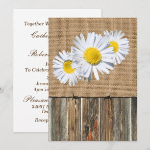 Convites Burlap Barbed Wire e Daisies Convidam