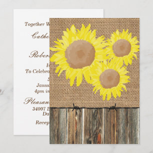 Convites Burlap Barnwood Barbed Wire e Sunflower Invitam