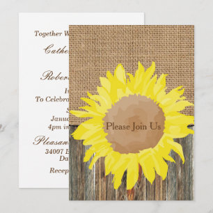 Convites Burlap Barnwood e Sunflower Invation Modelo