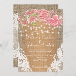 Convites Burlap country pink peony leves e um casamento de