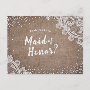 Convites Burlap de renda russa você seria minha madrinha d