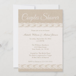 Convites Burlap e Lace Chá Casal