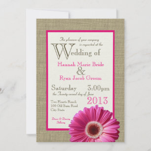 Convites Burlap Fuchsia Gerbera Daisy Wedding