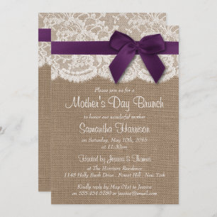 Convites Burlap, Lace e Arco Roxo Brunch
