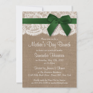Convites Burlap, Lace e Arco Verde Brunch Dia de as mães