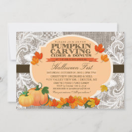 Convites Burlap & Lace Fall Pumpkin Esculpindo Festa de Hal