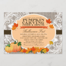 Convites Burlap & Lace Fall Pumpkin Esculpindo Festa de Hal
