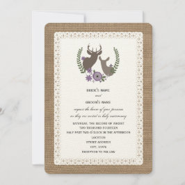 Convites Burlap + Lace Inspirou Deer Buck + Doce Purple