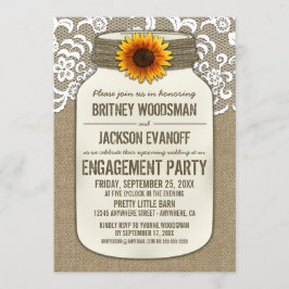 Convites Burlap Lace Mason Jar Festas de noivado Invasivos