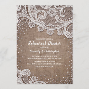 Convites Burlap Lace prata-relva janto de ensaio rústico