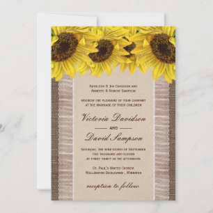 Convites Burlap, Lace Sunflower Weditation