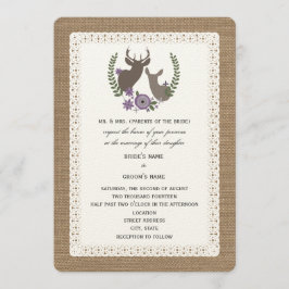 Convites Burlap + Lace Wedding Buck + Doe Deer - Roxo