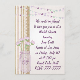 Convites Burlap Lilac Roxo Mason Jar Chá de panela Invita