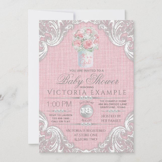 Convites Burlap Mason Jar Rustic Baby Shower Invants (Frente)