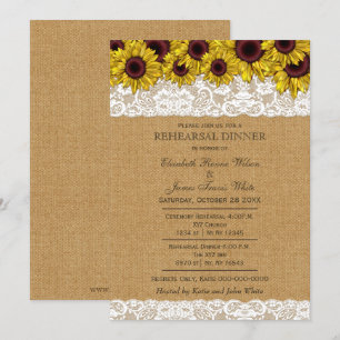 Convites Burlap Rustic Sunflower janta convida para ensaio