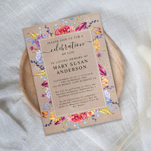 Convites Burlap Succulents Celebração do Memorial da Vida