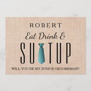 Convites Burlap Suit-up Você será meu padrinho de casamen