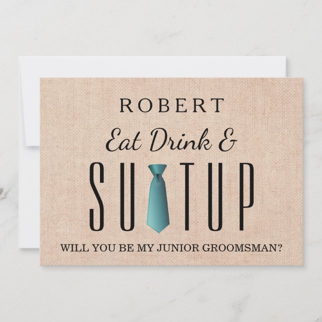 Convites Burlap Suit-up Você será meu padrinho de casamento (Frente)
