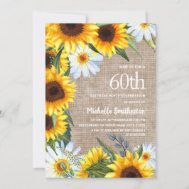 Convites Burlap White Daisies Yellow Sunflower Birday