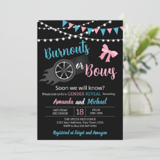 Convites Burnouts or bows Gender Reveal Party